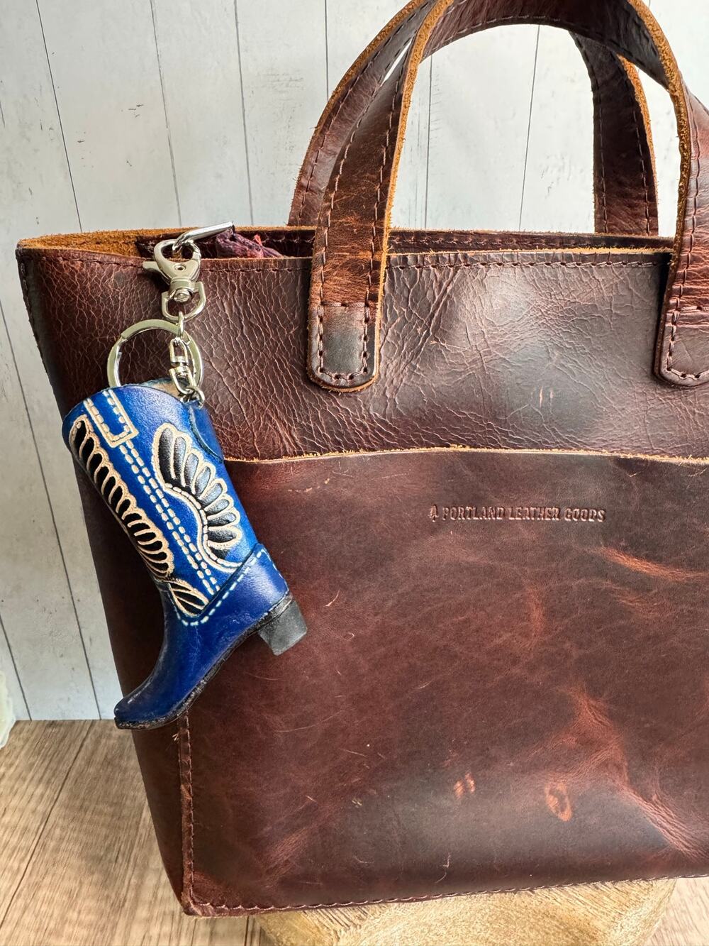 Western Blue Cowboy Boot Genuine Leather Eagle Purse Charm Keychain FAST SHIP